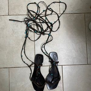 Calvin Klein Collection size 36 brown gladiator wrap sandal, with turquoise